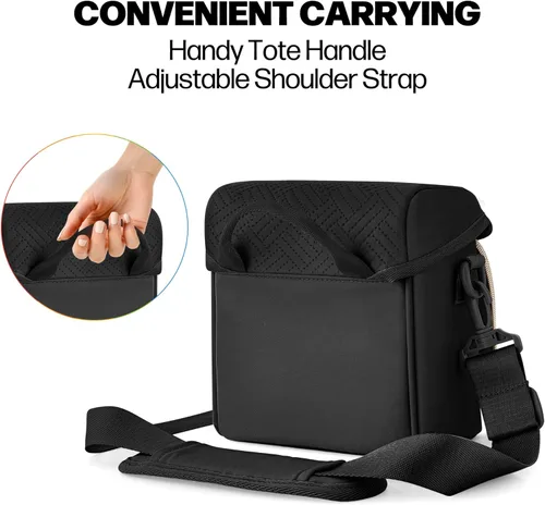 Vista 4 de Bolsa bandolera para cámara compatible con Polaroid Now 2ª/3ª cámara instantánea, bolsa cruzada con correa ajustable, color negro