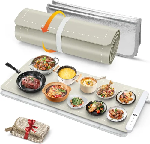 Vista 19 de FYY Tapete de calentamiento extra grande para alimentos con almohadilla resistente al calor, evita grietas en la encimera, mantiene la comida