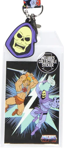 Vista 2 de He-Man Master of The Universe - Soporte para tarjetas de identificación con dije de esqueleto de goma y calcomanía coleccionable