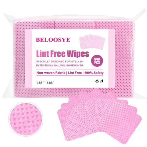 540 toallitas de uñas sin pelusas, toallitas con pegamento para extensiones de pestañas, súper absorbentes, suaves y no tejidas, toallitas Rosa