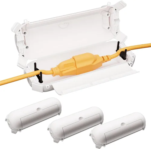 Vista 16 de RESTMO Paquete de 2 fundas compactas para cable de extensión para exteriores, caja impermeable IP44 y funda de seguridad, ideal para proteger