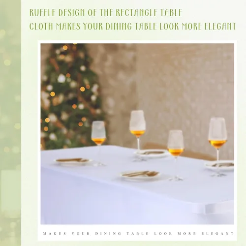 Vista 5 de Newwiee 3 piezas de falda de mesa de elastano para mesas rectangulares de 6 pies, mantel plegable de 6 pies, resistente a las arrugas, con volantes
