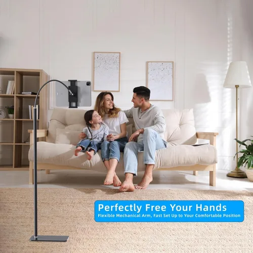 Vista 4 de Tablet Floor Stand Holder with Flexible Gooseneck and Stable Base, Compatible with Tablet and Cell Phones (3.5''-9.7''), Black