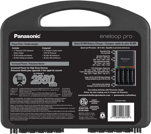Vista 3 de Panasonic K-KJ55KHC86A Eneloop pro - Baterías recargables de alta capacidad 8AA, 6AAA y Panasonic BK-4HCCA8BA pro AAA de alta capacidad Ni-MH