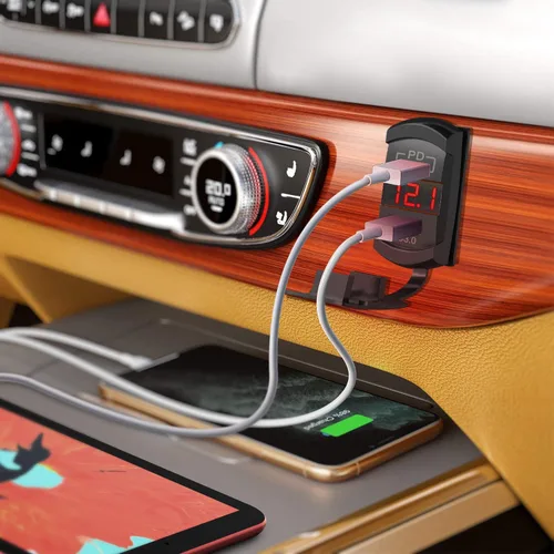 Vista 8 de Nilight Interruptor de palanca con salida USB, voltímetro LED, conector rápido 12V PD tipo C y USB QC 3.0 para automóviles, reemplazo con fusible