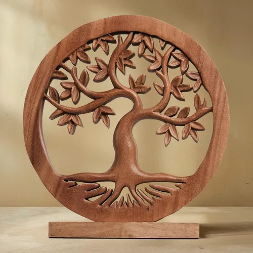 Vista 11 de Decozen Escultura de árbol de madera maciza, decoraciones de Navidad, decoración del hogar, sala de estar, bohemio, mesa de café, decoración de mesa