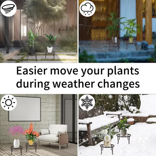 Vista 6 de Soporte de metal único para plantas, soportes redondos para múltiples plantas, soporte para macetas contra la oxidación, estante redondo