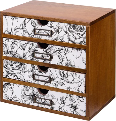 Vista 11 de Organizador de escritorio de madera con estampado de leopardo clásico - Almacenamiento de escritorio de 4 cajones - Gabinete de madera rústico