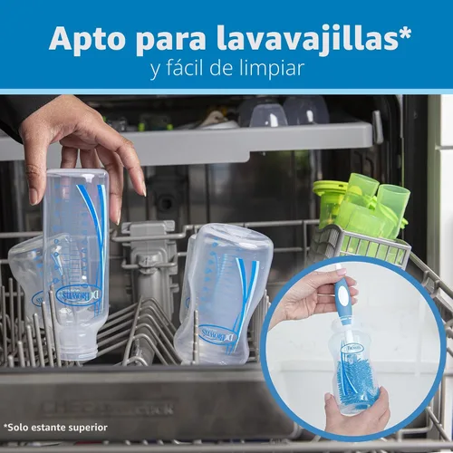 Vista 5 de Dr. Brown's Anti-Colic Options+ Biberón de cuello ancho, 9 onzas Clínicamente probado para reducir los cólicos, botellas con niple de flujo lento
