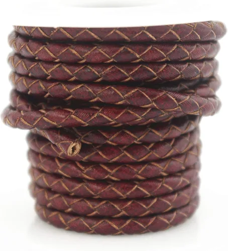 Glory Qin Cordón redondo de cuero genuino trenzado Bolo de 3 yardas para hacer pulseras y joyas (rojo vintage, 0.157 in)