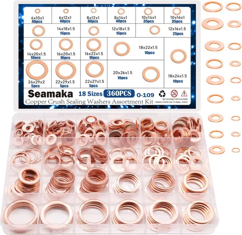 Vista 8 de 110 piezas Arandelas de juntas de drenaje de aceite con arandelas de retención de 50 piezas de cobre y 60 piezas de aluminio - 10mm 12mm 14mm 16mm