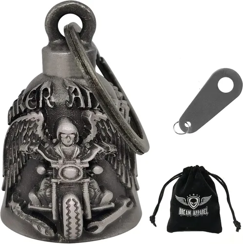 Vista 19 de Dream Apparel Campanas de motocicleta para motociclistas, accesorios de campanas pesadas y llavero para la suerte