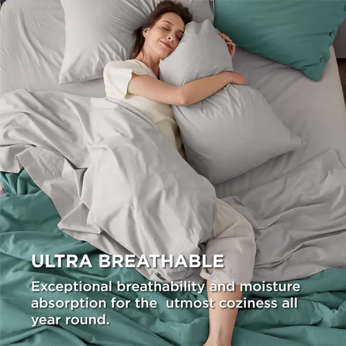 Vista 3 de Bedsure Sábanas de Percal 100% Algodón Tamaño Full, Sábanas de Cama Tamaño Full con Bolsillo Profundo de Hasta 16 Pulgadas, Transpirables y Suaves