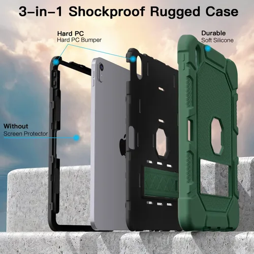 Vista 5 de Azzsy Funda para iPad 10.ª generación de 10.9 pulgadas, 2022, soporte integrado para lápiz Apple, funda protectora resistente a prueba de golpes