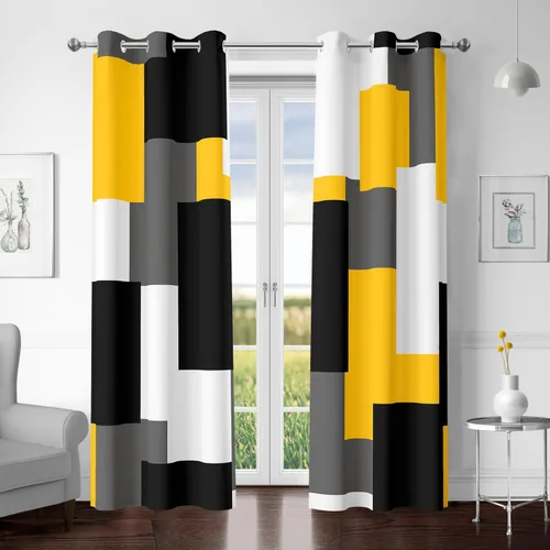 Vista 40 de Tyrot Avocado Green 100% Blackout Curtains for Bedroom 63 inch Long 2 Panels Set White Modern Abstract Geometric Black Out Curtains Insulated Room