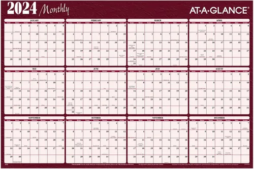 AT-A-GLANCE® - Calendario anual horizontal reversible borrable de pared, 48 x 32 pulgadas, rojo, enero a diciembre de 2024, A152