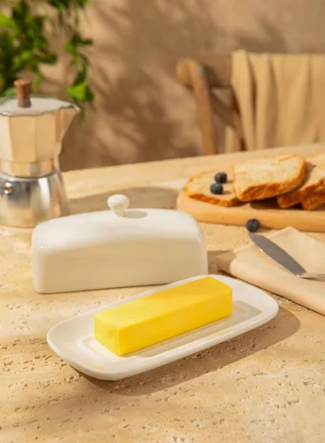Vista 4 de Sweese - Mantequillera con tapa, mantequera de porcelana, soporte de mantequilla de 7.8 pulgadas con cubierta de asa, recipiente de mantequilla