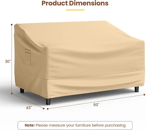 Vista 9 de Tangkula Funda para sofá biplaza para patio, funda impermeable de 2 plazas para sofá profundo para exteriores, con asa acolchada y correas de cierre