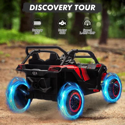 Vista 4 de Coche de paseo de 24 V para niños, juguete eléctrico todoterreno UTV de 2 Negro