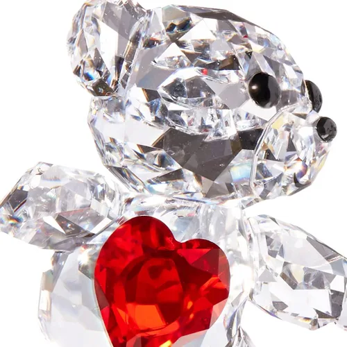 Vista 5 de SWAROVSKI Kris Bears Happy Together - Juego de figuras de cristal Swarovski transparente con un corazón rojo y acento de flor rosa, parte
