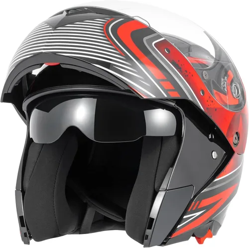 DOT Approved Modular Flip-Up Dual Visor Motorcycle Full Face Helmet for Adults Men & Women with 2 Removable Visors (1 Clear + 1 Tinted)，Suitable for