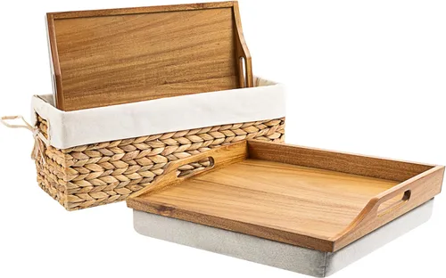 Vista 14 de ROSSIE HOME Bandeja de Cama de Madera Escritorio para Regazo - Juego de Dos - con Cesta de Almacenamiento de Jacinto - Buffalo Check - Se Adapta a