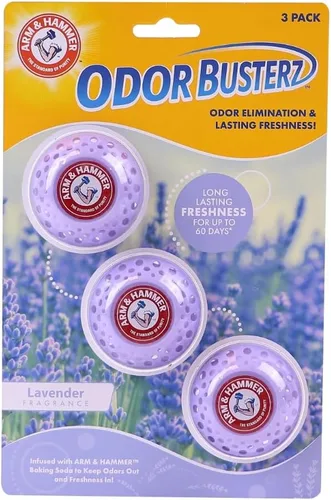 Arm & Hammer Odor Busterz - Bolas desodorizantes de lavanda, ambientador y eliminador de olores, frescura de larga duración para el hogar, baño,