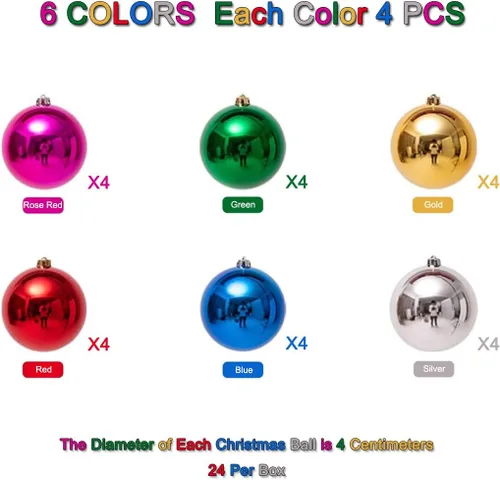 Vista 2 de Bolas de Navidad, 24 piezas de 1.57 pulgadas, inastillables, adornos de árbol de Navidad, decoración temática surtida, bolas de plástico