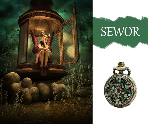 Vista 2 de SEWOR Delicado colgante reloj de bolsillo de cuarzo verde esmalte flor bronce caso, Verde, Movimiento de cuarzo