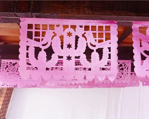 Vista 5 de Cartel rosa, brillante, decoración de fiesta rosa, pancarta de papel mexicano, paquete de 2