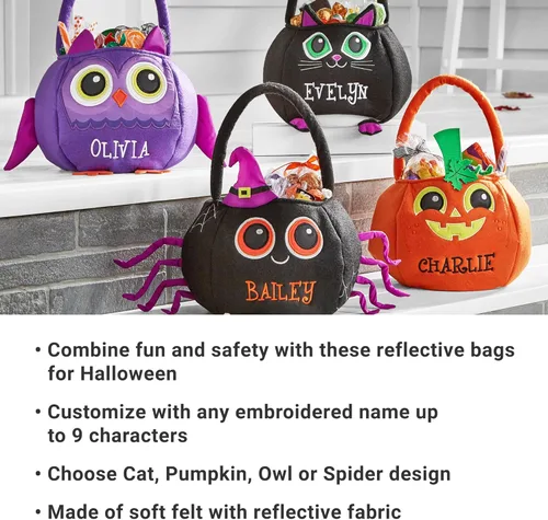 Vista 4 de Let's Make Memories Bolsa personalizada de Halloween para dulce o truco, diseño reflectante, búho
