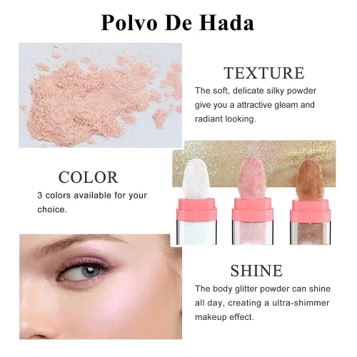 Vista 6 de Polvo de Iluminador con Purpurina, Brillo Corporal Realza el Rostro Natural Tridimensional Polvo de Iluminador para Aplicar con Patadas de Hadas.