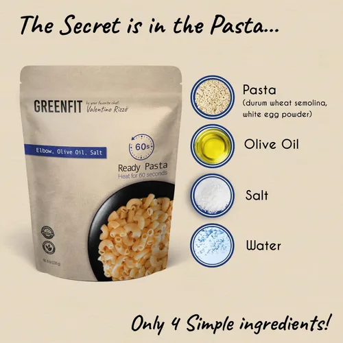 Vista 3 de Greenfit Pasta lista para comer prémium Ingredientes simples y limpios Apto para microondas Forma de codo Sin glifosato