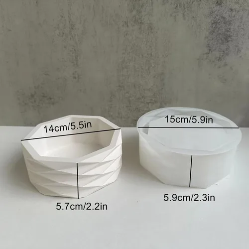 Vista 2 de Molde de silicona para macetas de hormigón a rayas origami para suculentas, jarrón, cemento, arcilla, yeso, epoxi, caja de almacenamiento