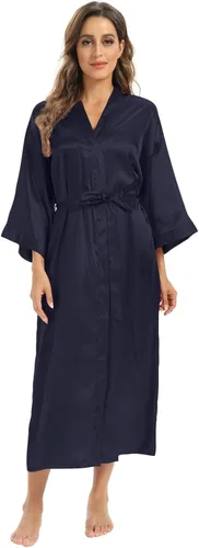 Vista 3 de Batas largas de satén suaves para mujer, batas largas de seda de longitud completa, kimonos, bata de baño sedosa, bata de baño