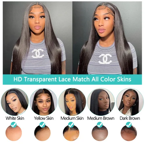Vista 6 de Pelucas de cabello humano lacio con encaje frontal transparente HD de 13 x 4 pulgadas, pelucas de cabello humano para mujeres negras, peluca