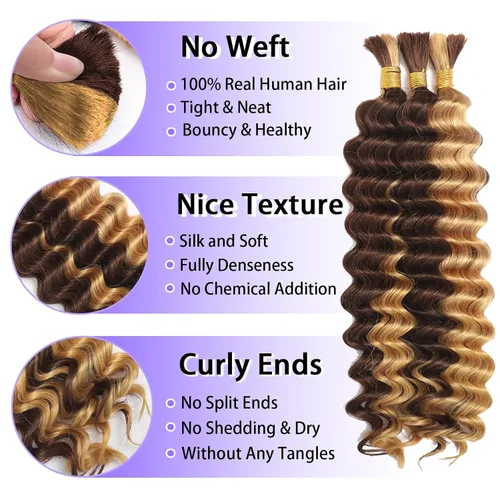 Vista 119 de Cabello Humano para Trenzar para Trenzas Boho 3 Paquetes/Pack 110g (3.88 oz) 14 Pulgadas Cabello Humano a Granel Ondulado Profundo para Trenzar