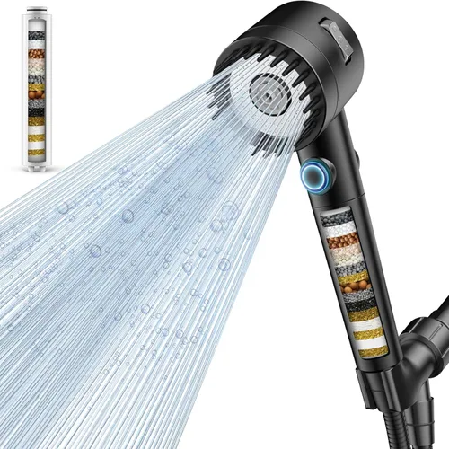 Cabezal de ducha filtrado con mango, cabezal de ducha de alta presión de 5 modos de rociado con filtros para agua dura, cabezal de ducha con