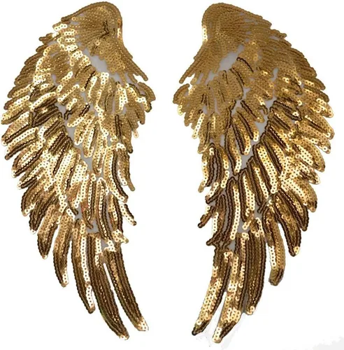 Vista 9 de 1 par de parches de lentejuelas de alas de ángel doradas y plateadas para ropa, parche bordado para planchar, apliques de accesorios de Navidad