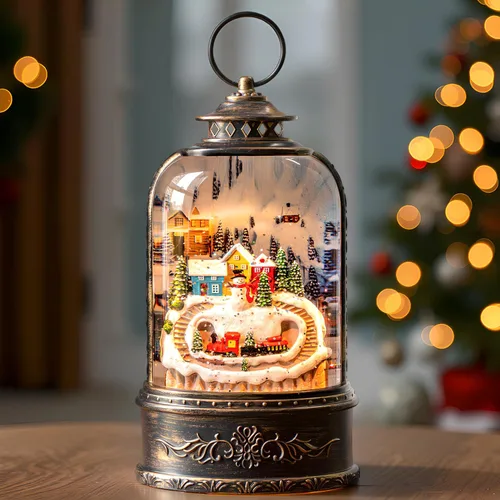 Vista 2 de Linterna de globo de nieve de Navidad, linterna brillante de agua iluminada con cable USB y funciona a baterías, para regalos y festival de Navidad