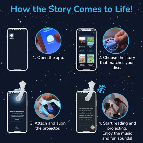 Vista 5 de Moonlite - Miniproyector de cuentos con 4 historias de Frozen de Disney, una manera mágica de leer juntos, libros de cuentos digitales de princesas