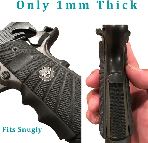 Vista 6 de 1911 Grips - Empuñaduras de goma para 1911 de tamaño completo Commander y Government Model, color negro (paquete de 2)