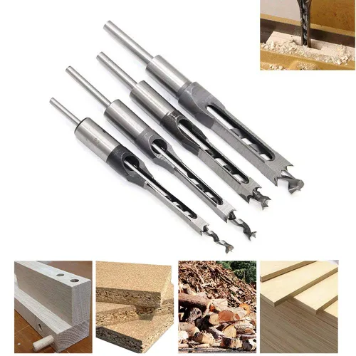 Vista 4 de Brocas de taladro cuadrado para carpintería de 1/4, 5/16, 3/8, 1/2, juego de cinceles de mortaje de madera, 4 piezas para accesorios de prensa