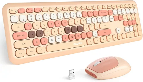 Vista 40 de MOFII Combo de teclado y mouse inalámbricos 2.4 Ghz, no pierden el enlace, estilo retro, teclas redondas, compatible con PC de escritorio y laptop