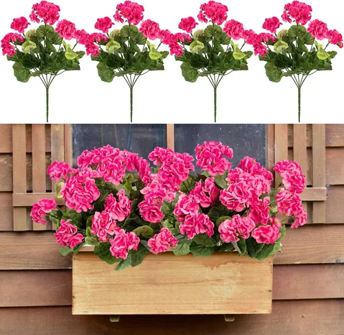 Vista 10 de Flores artificiales para exteriores, geranios artificiales para exteriores, flores de geranio falsas, plantas de exterior sintéticas resistentes a
