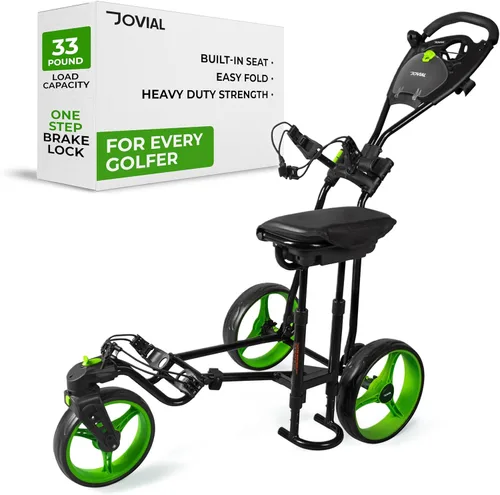 Vista 8 de JOVIAL Foldable 3 Wheel Junior Golf Push Cart, Lightweight Aluminum Pull Cart with Deluxe Scorecard Holder, Adjustable Handle, Quick Brake System