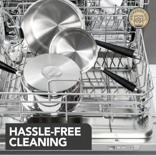 Vista 5 de MICHELANGELO Triply - Cacerola de acero inoxidable con tapa, 6 piezas, sartén de acero inoxidable con mango de baquelita, juego de cacerolas