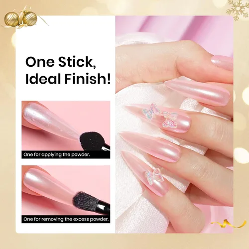 Vista 4 de Beetles Polvo de Uñas Cromado Blanco para Uñas de Gel, Polvo de Uñas Cromado Perlas, Polvo de Uñas con Efecto Espejo, Polvo de Uñas de Gel