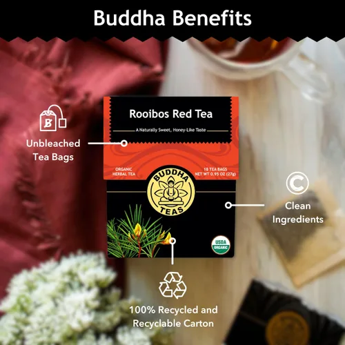 Vista 5 de Buddha Teas - Té rojo Rooibos - Té de hierbas orgánicas - Para la salud digestiva - Rejuvenece y apoya - Sin cafeína - 100% Kosher y sin OMG - 18