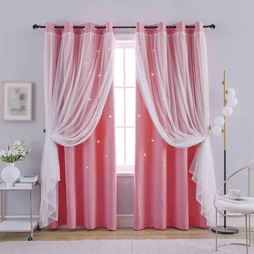 Vista 9 de Anytime - Cortinas para dormitorio de niñas con estrella hueca, cortinas opacas para habitación de niños, cortinas largas para oscurecer